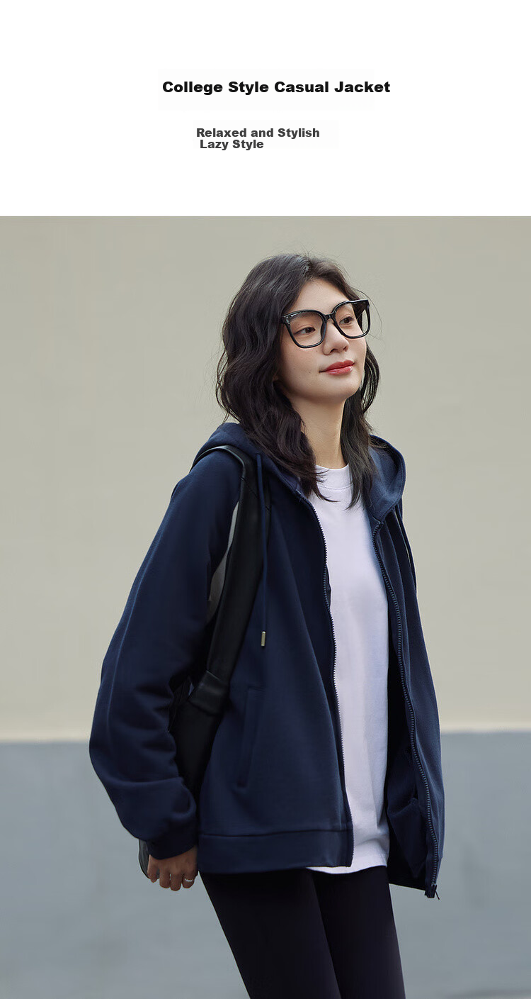 Dme [Cotton Academy] Spring Simple Color-Block Hooded Cardigan, Casual Loose Comfortable Concealing Women's Jacket 2