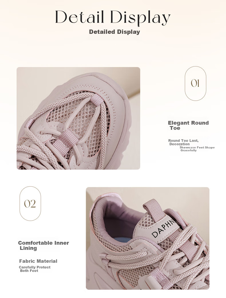 DAPHNE Women's Dad Shoes, 2026 New Spring And Autumn Style, Thick-Soled Height-Increasing, Single Mesh Breathable, Versatile Fashionable Sneakers, Women's Casual Shoes 7