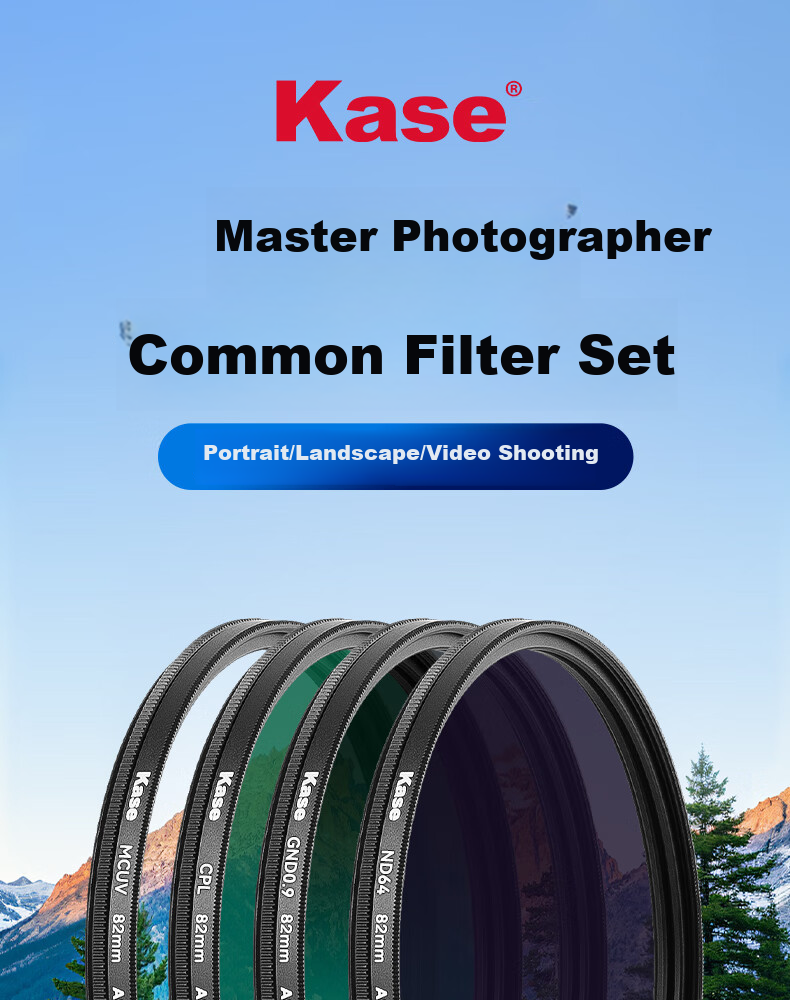 Kase Landscape Filter Set: CPL Polarizing Filter + ND1000 Neutral Density Filter + GND0.9 Graduated Filter, Travel And Landscape Photography Kit for Sunrises And Sunsets, 82mm 1
