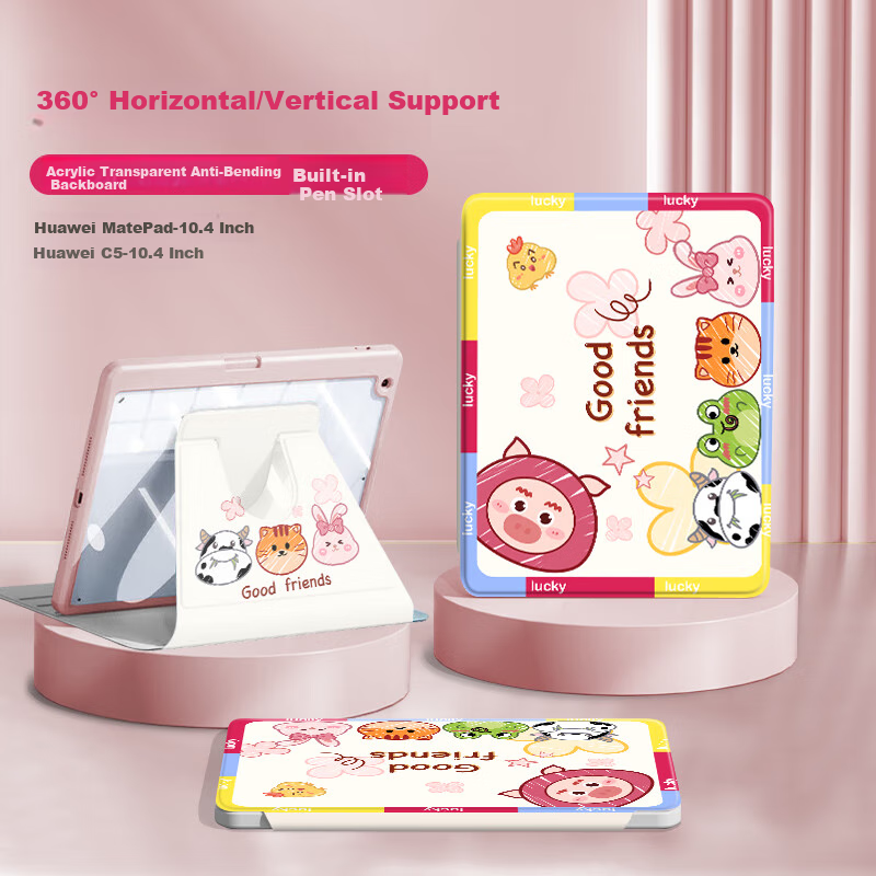 Jiangming Protective Case for Huawei MatePad 10.4-Inch Tablet, Compatible with 2020/22 Models, 360-Degree Rotation Support with Pencil Holder, Cartoon Painted Full Coverage Shockproof Transparent Back Cover