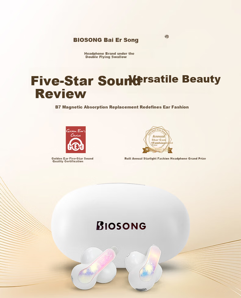 Baiersong B7 Open-Ear Bluetooth Headphones, Ear-Hook Style, for Sports And Running, Long Battery Life, AI Calling, Noise Reduction, Wireless Earphones, Fashionable Ear Clips, Suitable for Xiaomi And Apple, Pearl White 1