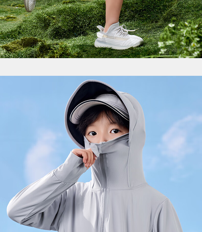 Luomeng Children's Summer New UV Protection Sunscreen Clothing, Kids' Air Conditioning Shirt, Light Gray Sun Protection Garment, Size 150 18