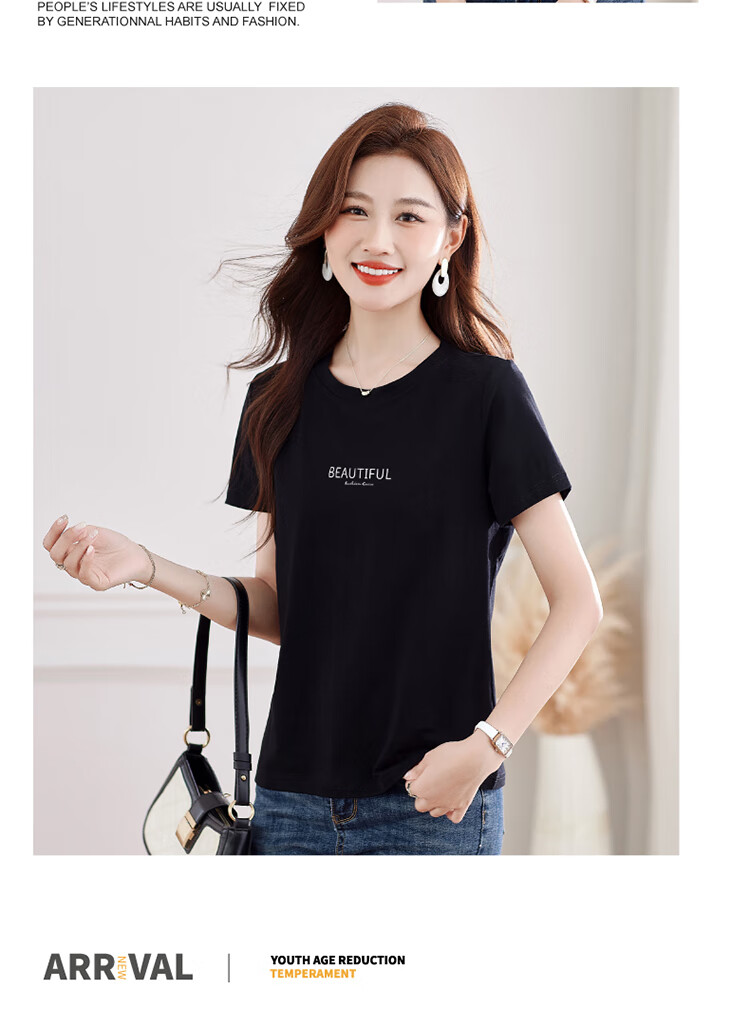 Woodpecker Women's Pure Cotton Short Sleeve T-Shirt Summer Printed Fashion Round Neck Slim Fit Simple Half Sleeve Top White 3XL 9