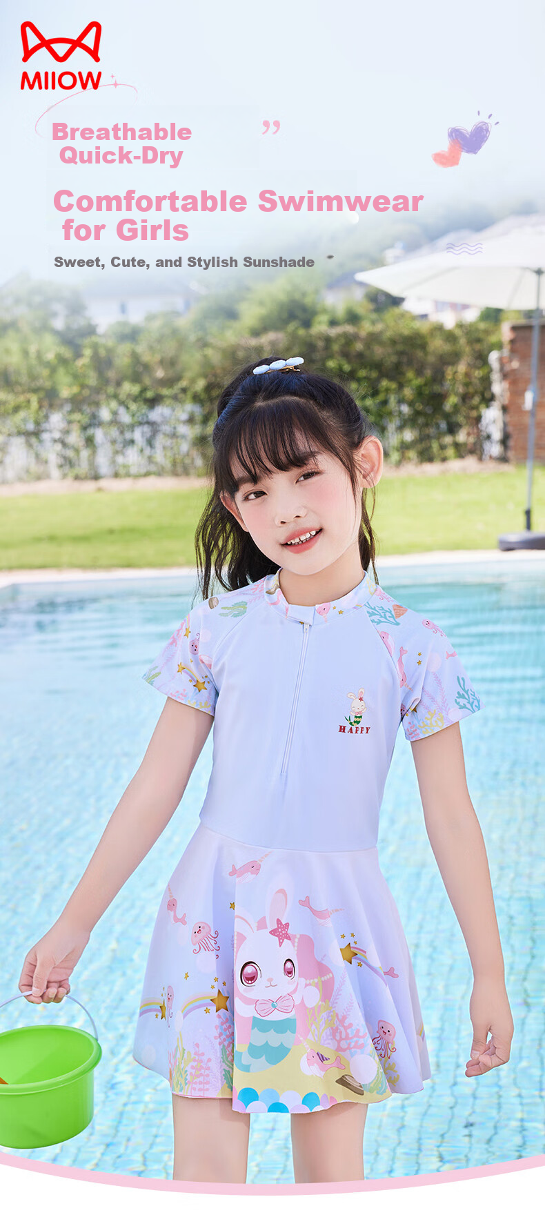 MiiOW Girls' Swimsuit Set for Older Children, Quick-Dry One-Piece Swimwear for Swimming, Hot Springs And Training 1