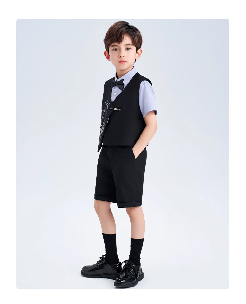 ROMON Boys' Suit Set Graduation Performance Host New Chinese Style Children's Formal Wear Black 140 21