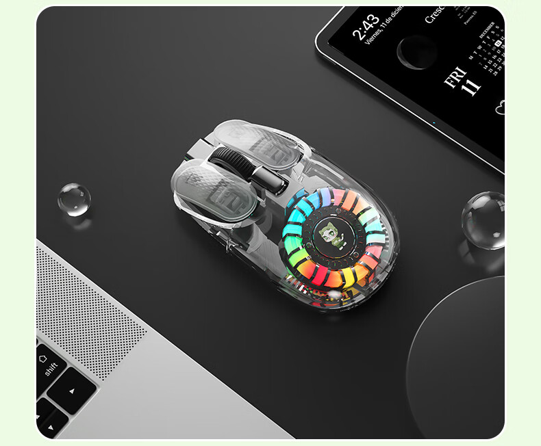 B.O.W Hangshi MD508L Transparent Backlit Wireless Bluetooth Dual-Mode Mouse Rechargeable Silent Ergonomic Universal Mouse for Laptop Home Office Titanium Silver 23