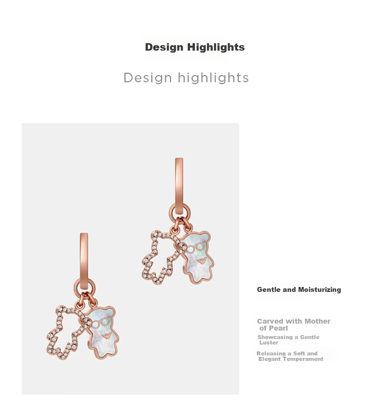 EMPORIO ARMANI Women's Stud Earrings, Bear Mother-Of Earrings, Birthday Gift for Girlfriend, EGS3115221 2
