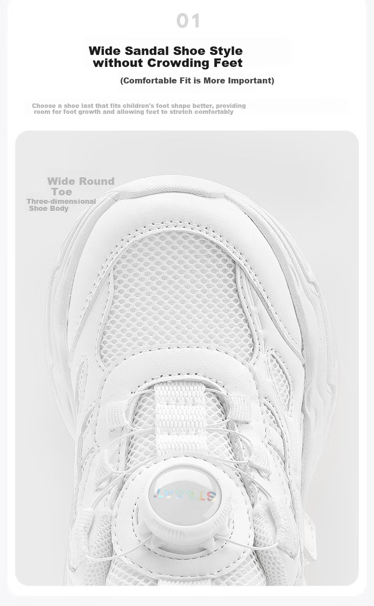 St&Sat Boys' Sports Shoes, Children's White Sneakers, Running Shoes for Girls, Breathable Mesh with Rotating Buckle, Gardenia White 4