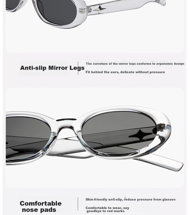 Boshide Sunglasses, Cat Eye Sunglasses, Suitable for Women with Clear Frame, High-End Cat Eye Sunglasses, Transparent Gray Frame with Black And Gray Lenses 12