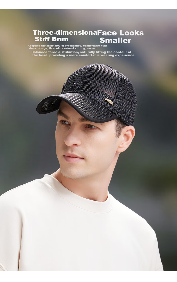 JEEP Men's Baseball Cap Summer Mesh Quick-Dry Sun Hat Unisex Visor Hiking Sun Hat Fishbone White 3