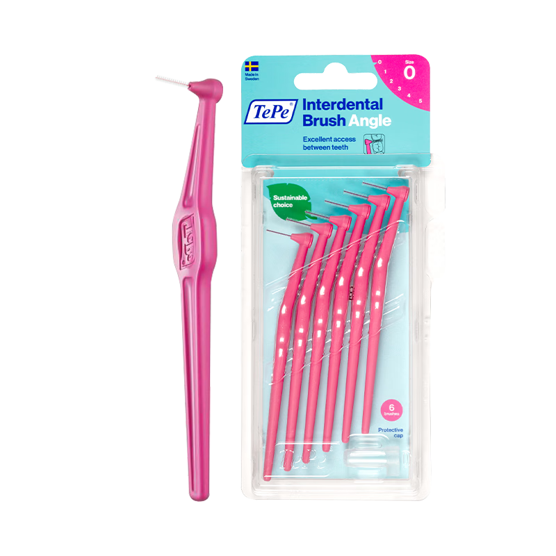 Tepe Swedish Imported Interdental Brush, Orthodontic Floss Pick, Long Handle L-Shaped (0.4mm), Pink, for Cleaning Gaps Between Teeth