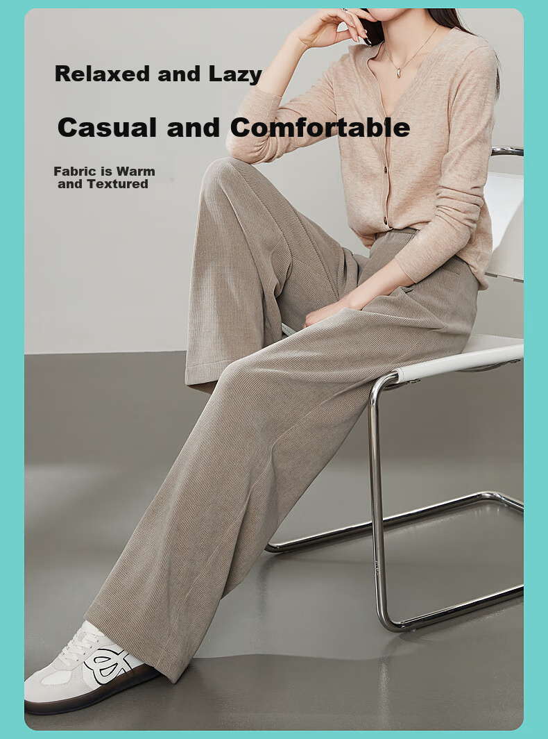 ESE-Y Wide-Leg Pants for Women, Spring 2025 High-Waisted Slimming Straight-Leg Glutinous Rice Pants, Natural Sand Color (Khaki), Size 29 8