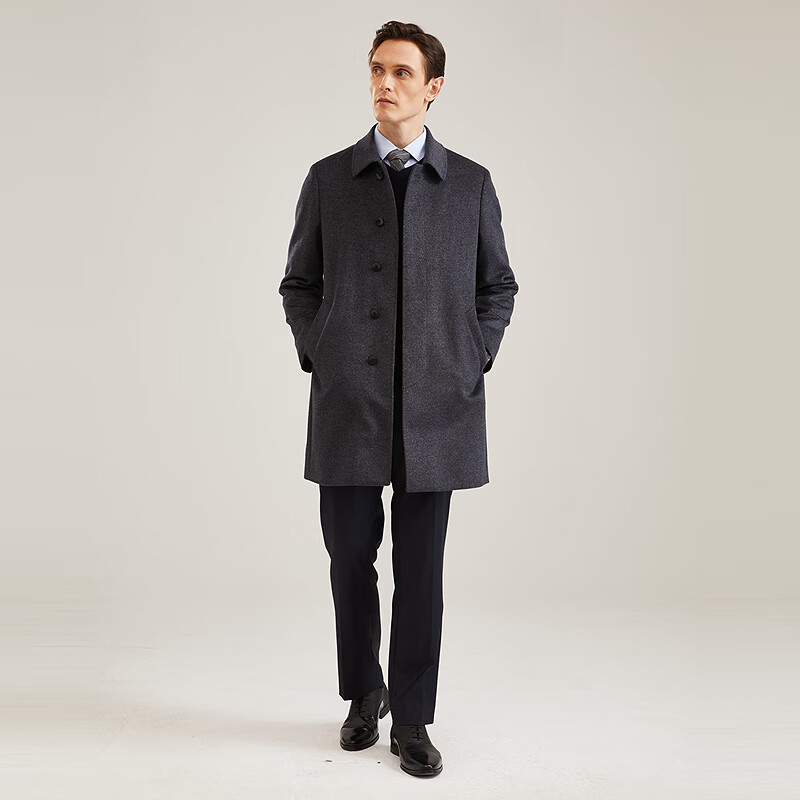 YOUNGOR Cashmere Wool & Goose Down Lined Winter Men's Business Lapel Warm Coat 015110C