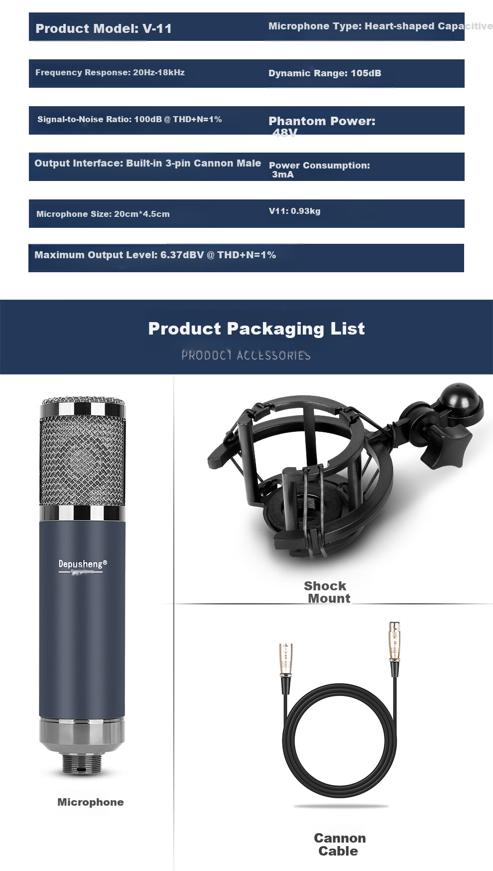 Depusheng Condenser Microphone, 48V Sound Card Mic for Recording, Singing, Live Streaming, Karaoke Teaching, Voice Acting, Audiobooks, Shouting, Gaming, Diaphragm, High-Fidelity Studio Recording, V11 11