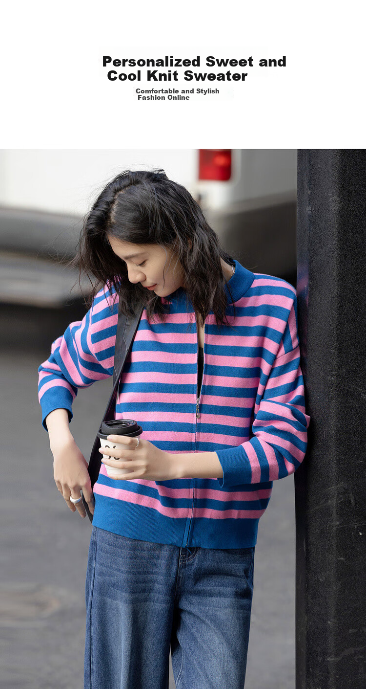 Dme [American Retro Style] Spring Heart-Shaped High Street Striped Cardigan, Comfortable Slimming Knitted Sweater, Women's Top 2