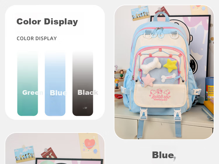 SNOOPY Painful Bag Ins Middle School High School Student Backpack for Girls, Cute Versatile Large Capacity Shoulder Bag Backpack Blue 20