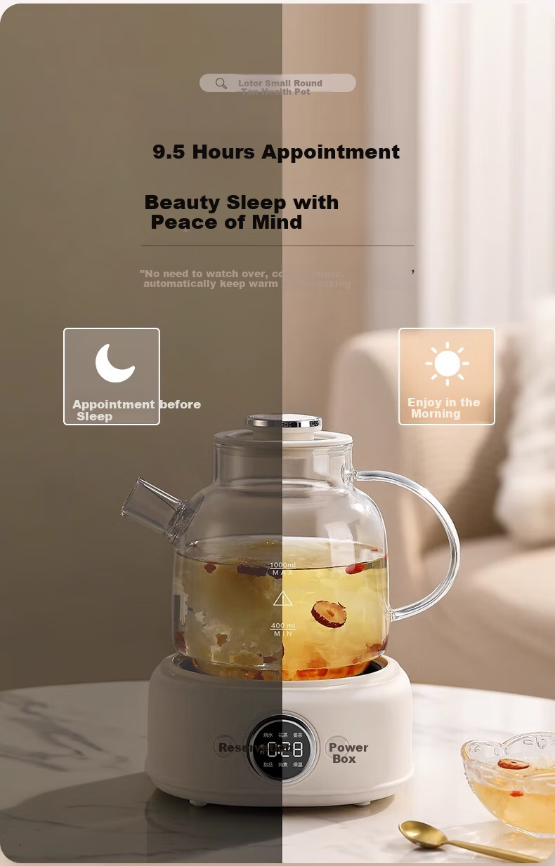 LOTOR Raccoon Health Pot Tea Pot Office Health Pot Boiling Water Pot Constant Temperature Pot Health Pot Glass Multi-function Tea Maker Flower Tea Pot LD-D12Q Basic Model 3