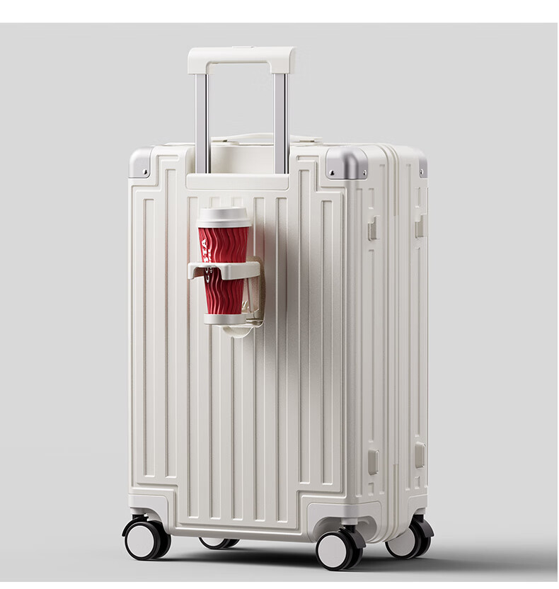 Lee High-Quality Suitcase with Cup Holder, Multifunctional Luggage, Travel Case, Student Password Lock Suitcase, Gray with Brown, 26 Inches 15