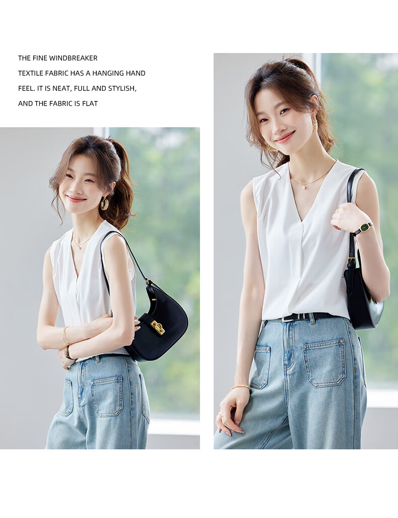 Jeanswest Women's Sleeveless Shirt 2026 Summer V-Neck Elegant Versatile Top Apricot XL 6