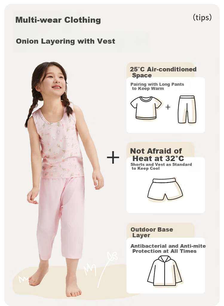 THREEGUN Children's Vest, Pure Cotton, 3A Antibacterial, for Boys And Girls, Young Children, Round Neck Vest, Cyan Green, Size 110 5
