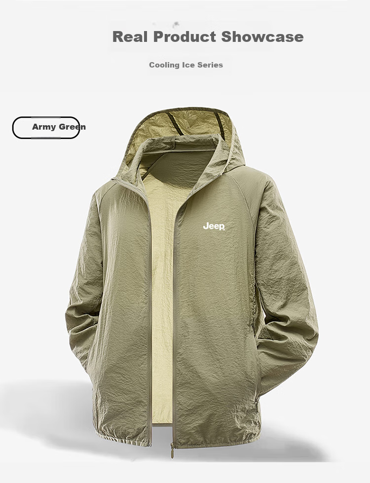 JEEP [UPF50+] Sun Protection Clothing for Men, Summer Ice Silk Breathable Quick-Dry Jacket, Men's Wear 1899, Light Gray, 4XL 14
