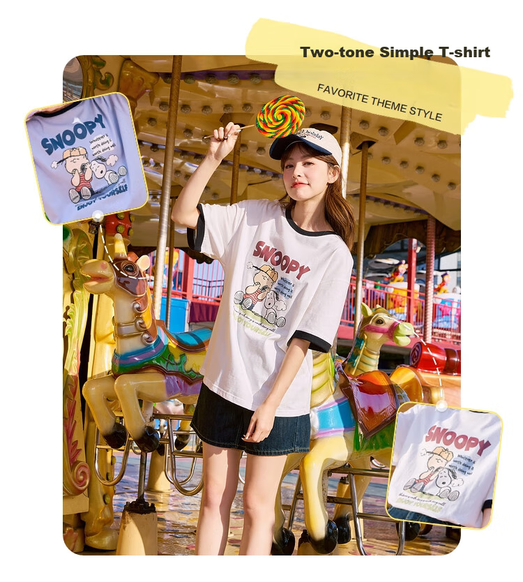 TonLion 2025 Women's Snoopy Colorblock Crew Neck Short Sleeve T-Shirt 2