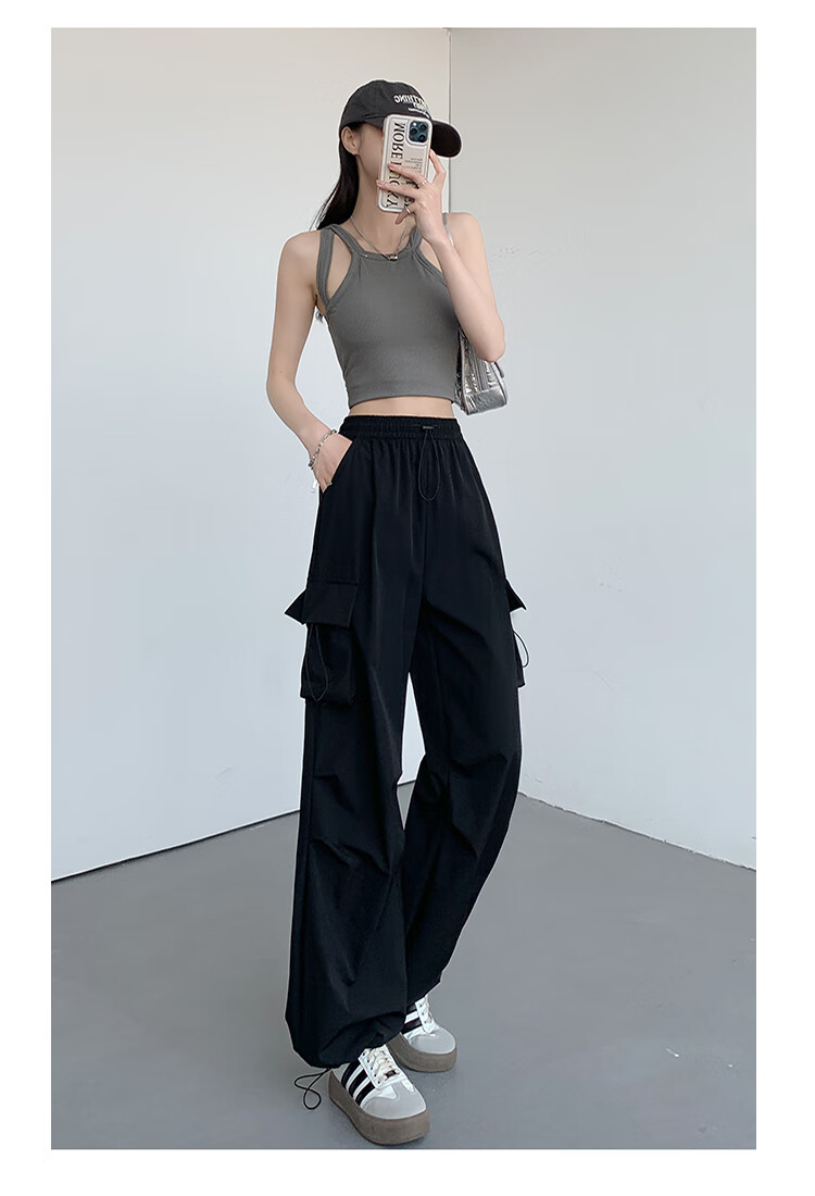 Jeanswest Women's Summer Lightweight Paratrooper High-Waist Slim Fit Sports Narrow Casual Wide-Leg Cargo Pants Military Green S 6