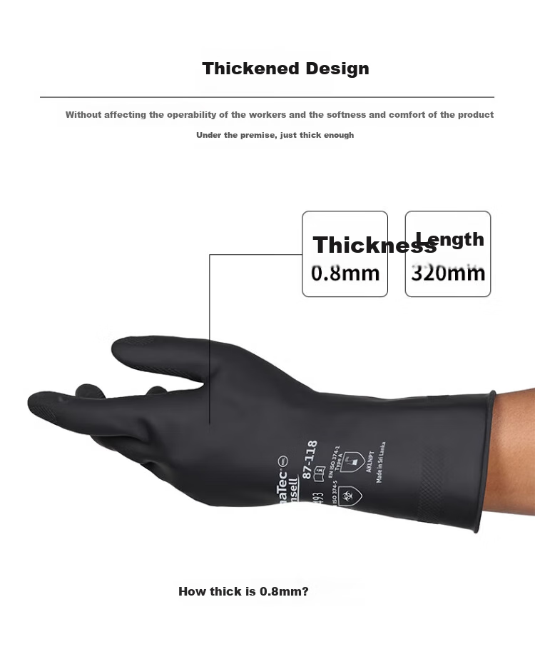 Ansell Latex Gloves, Acid And Alkali Resistant, Corrosion-Proof, Thickened, Chemical-Resistant, Oil-Resistant, Industrial Protective Gloves, 87-118 (1 Pair), M 6