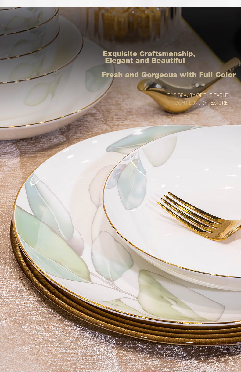 Haoya Jingdezhen Ceramic Tableware Set, Bowl And Plate Set for Home Use, 24-Piece Spring-Themed Dinnerware Set 2