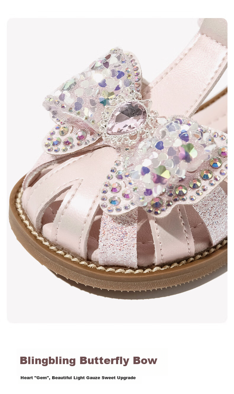 Belle Children's Shoes, Girls' Closed-Toe Sandals, Summer Kids' Crystal Princess Shoes, Baby Soft-Soled Walking Shoes, Pink, Size 30 3