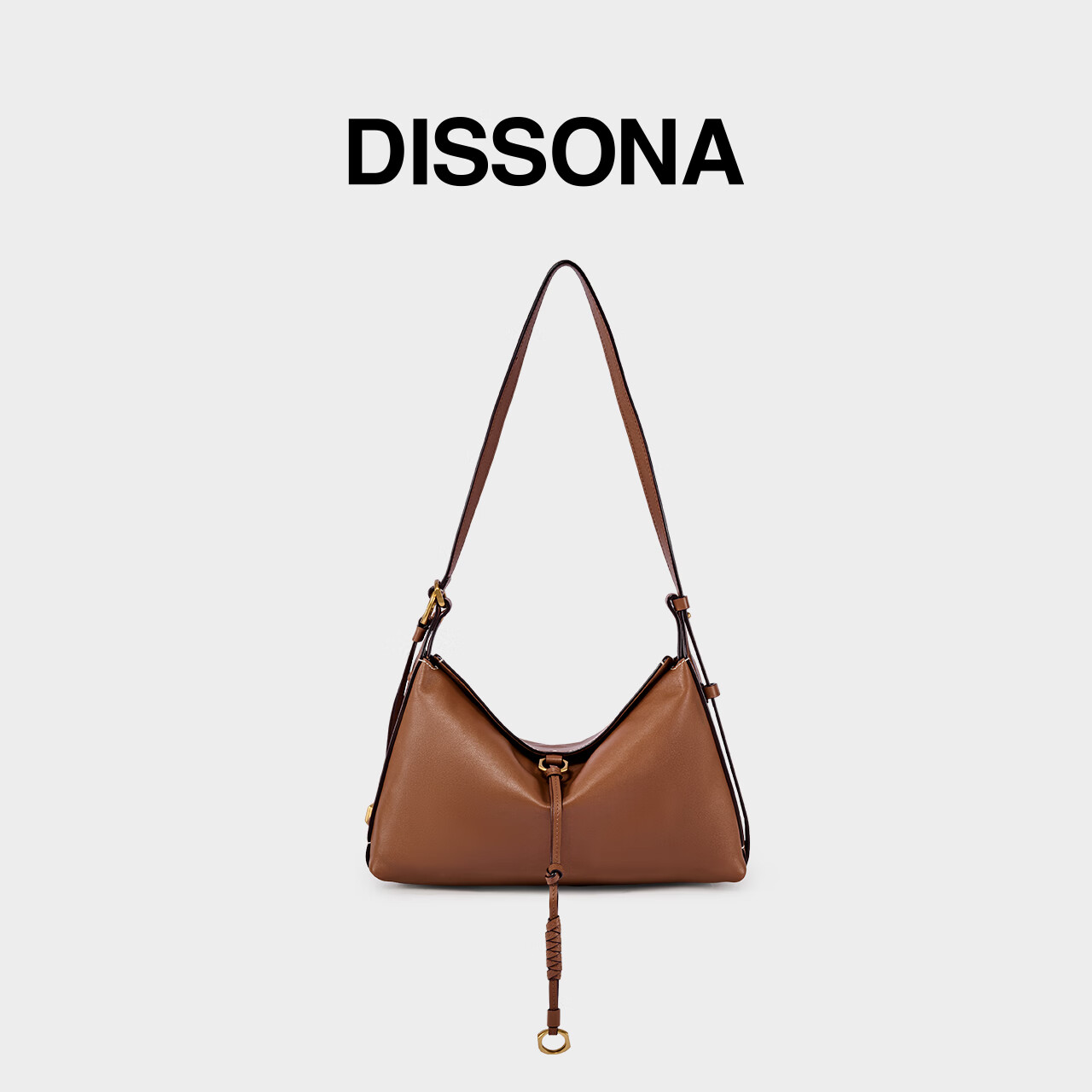 DISSONA Hobo Soft Leather Underarm Bag for Women, Shoulder Bag, Brown - Medium Size