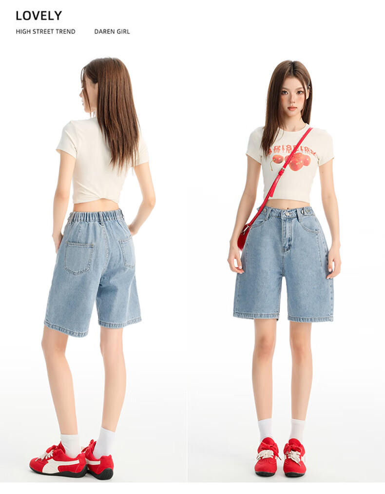 Jeanswest Women's Denim Shorts 2026 Spring Summer High Waist A-Line Slim Functional Style Hot Pants Black XL 13