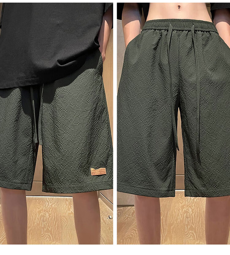 TUCANO Men's Shorts, Summer Loose Casual Five-Point Pants, Large Size Beach Shorts, Bubble Yarn Sports Pants for Men, Khaki, 2XL 2
