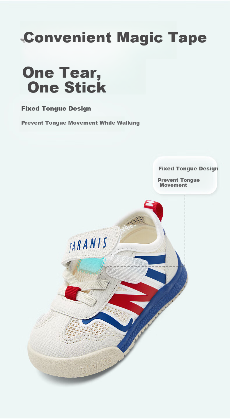 TARANIS Spring Children's Shoes, Toddler Walking Shoes for Boys, Soft-Soled Functional Shoes, Baby Shoes, Boys' Loafers, White/blue/red, Size 23 4