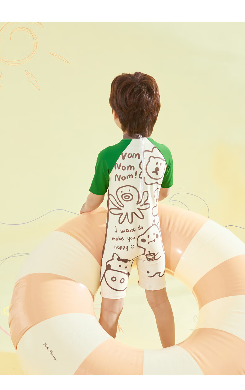 Adoreswim Boys' Swimwear, New Summer 2025 Style, One-Piece Long-Sleeve Sun Protection Swimsuit for Older Boys 8
