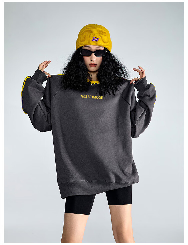 ICH MODE American Style Crewneck Pullover Sweatshirt Vintage Striped Women's Spring Autumn Long Sleeve Loose Sports Jacket Blue M 10