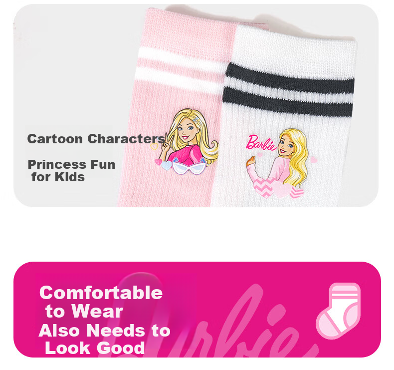Barbie Girls' Mid-Calf Socks, Children's Long Socks, Baby High Socks, Little Girls' Preppy Style Thin Spring And Autumn Long Socks 3