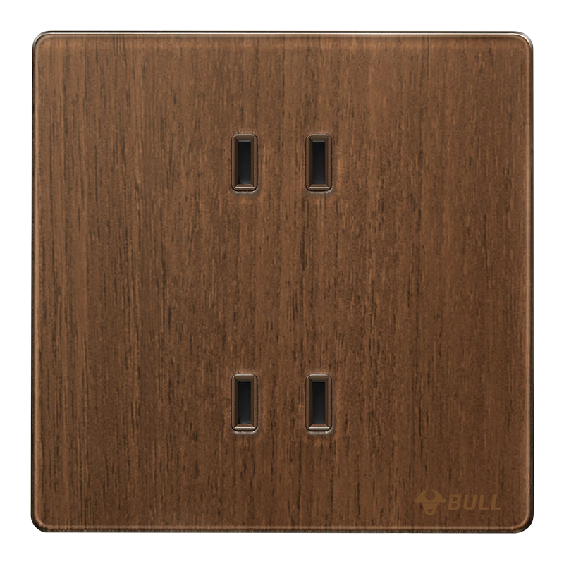 BULL Vintage Acrylic Ultra-thin Switch Socket Panel 10A Four-hole Socket Panel G70Z222 Walnut Color