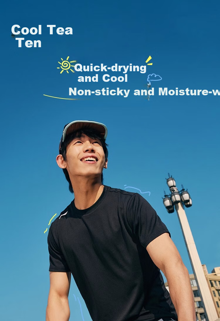 Li-Ning Quick-Dry Short-Sleeve T-Shirt for Men, Summer Running Fitness Sports Wear, Moisture-Wicking Breathable Ice Silk T-Shirt, Training Top 1