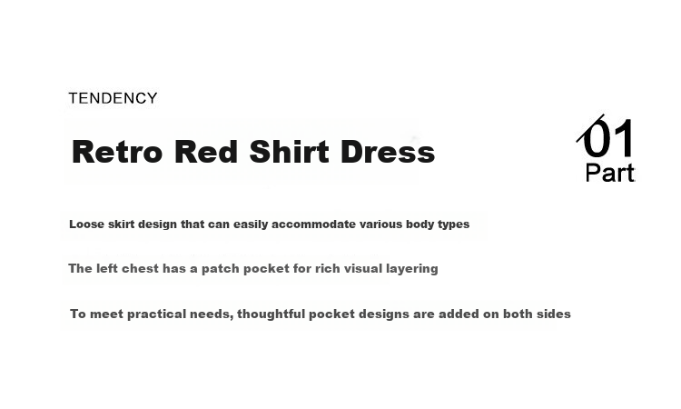 Dme Vintage Shirt Dress with Tie Waist, Niche Design, Loose-Fitting Slimming Dress, Rust Red, S 3