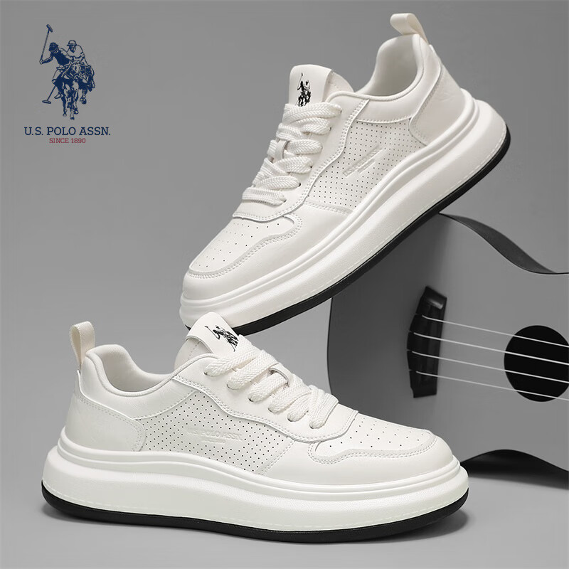 U.S. POLO ASSN. Men's Shoes, Spring And Summer New Style Breathable White Sneakers, Outdoor Casual Shoes for Men, Soft-Soled Lightweight Skateboard Shoes for Me