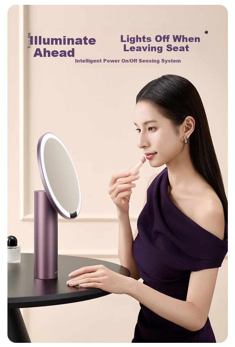 AMIRO LED Smart Makeup Mirror with Light, Desktop Vanity Mirror, High-Definition Fill Light Mirror, Birthday Gift for Women, Luxury, O2 Smoky Purple 12