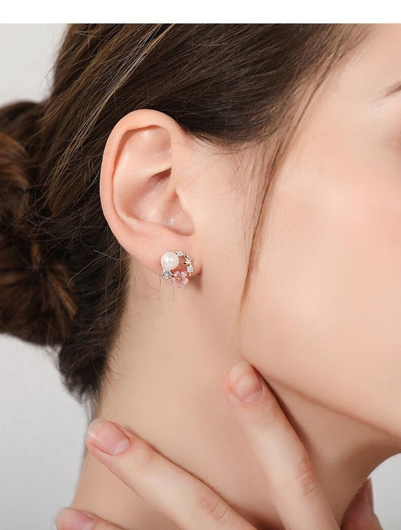 China Jewelry Silver Floral Language Pearl Stud Earrings for Women Wedding Anniversary Earrings Fresh Mother's Day Birthday Gift for Girlfriend 3