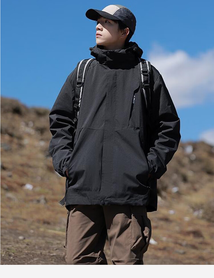 JEEP SPIRIT Unisex 3-in-1 Khaki Jacket Autumn Winter Outdoor Mountaineering Hooded Coat 2XL 17