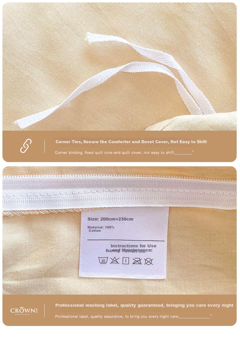 CROWN Four-Piece Set, Pure Cotton, for 1.5m X 2m Bed, Includes Bed Sheet, Duvet Cover, Pillowcases, Suitable for All Seasons, Can Be Used without Sleeping Bag, High-End Luxury Feel, Pure Cotton Quilt Cover, 200x230cm 9