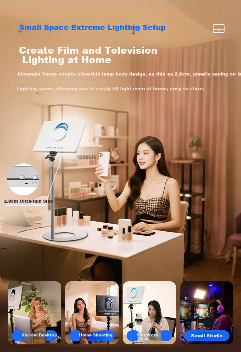 AMARAN Aputure Fill Light Verge Portable Photography Light for Outdoor Shooting And Live Streaming, Desktop Beauty Light with Dual Color Temperature, Flat Panel Lamp in Charcoal Gray Basic Versio 5