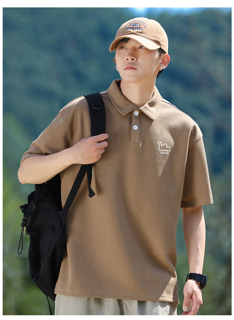 EASTERN CAMEL Short-Sleeve Polo Shirt for Men, Summer Heavyweight Breathable Solid Color Sports Collared Outdoor T-Shirt Top, Black, XL 16