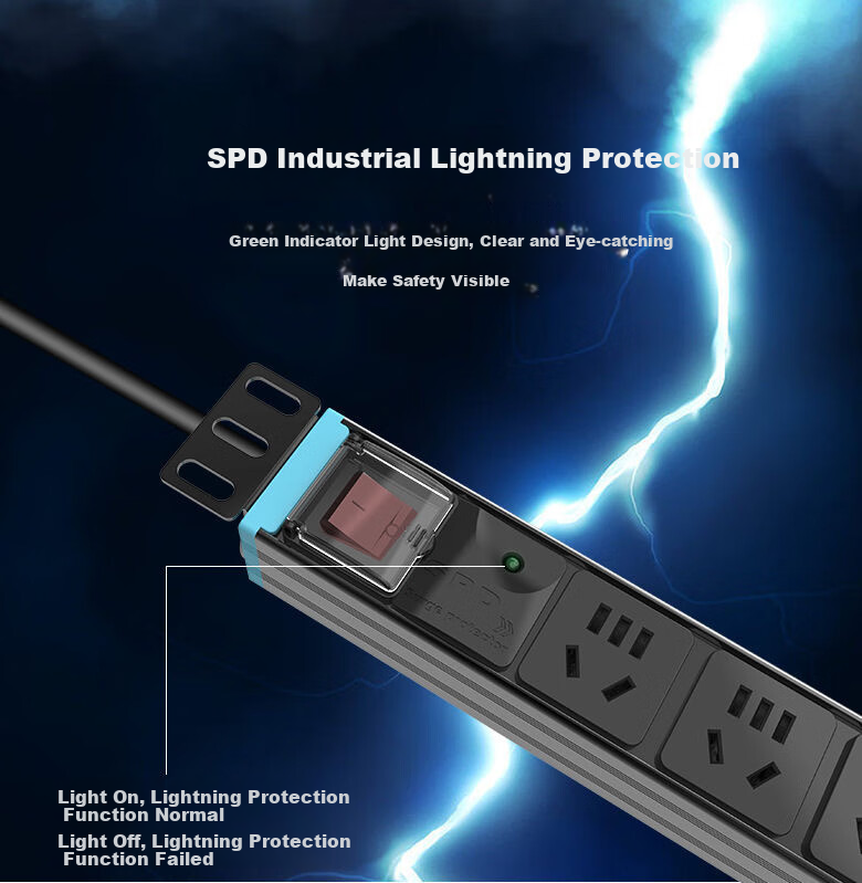 Kyfen PDU Desktop Gaming Cabinet Socket, 8-Port Master Control, 10A Overload Protection, 42mm Large Spacing, Aluminum Alloy Shell, Power Supply for Cabinet, 1.8 Meters 5