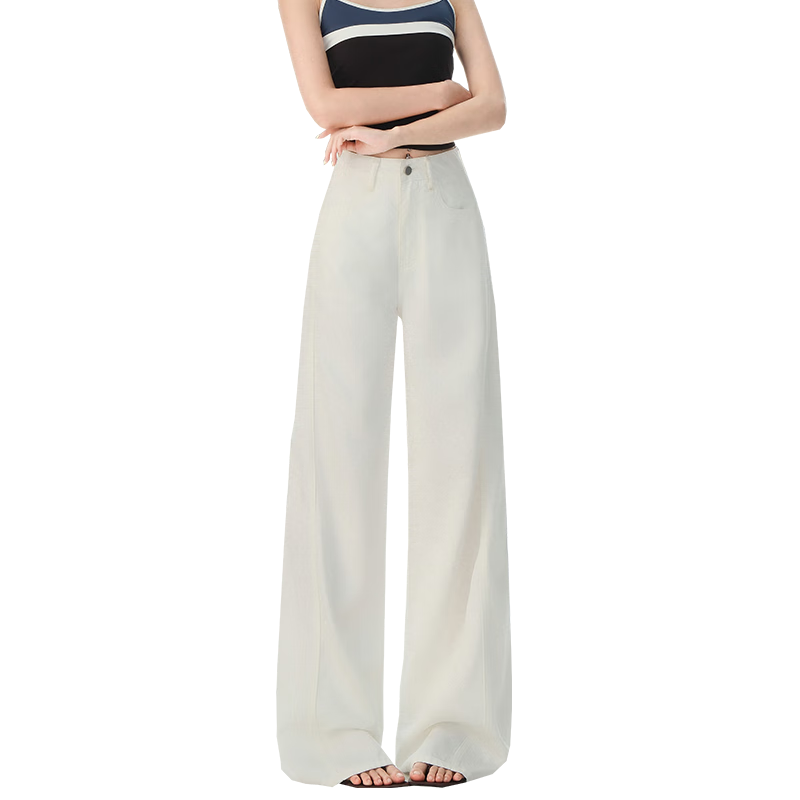 Boruilai Lyocell Tencel Wide-Leg Jeans for Women Spring Summer White Pants 2026 New High-Waist Straight-Leg Trousers
