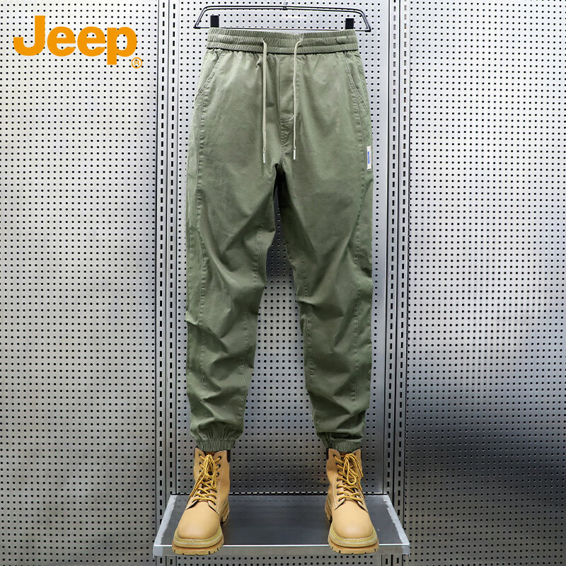 JEEP Men's Cargo Pants, Spring And Summer Casual Loose Trousers, Trendy Jogger Pants for Men, Army Green, Size M